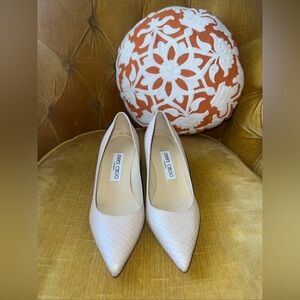 Jimmy Choo Aza Kitten Heel In Nude  Snake-Like Embossed Leather Finish 36 1/2